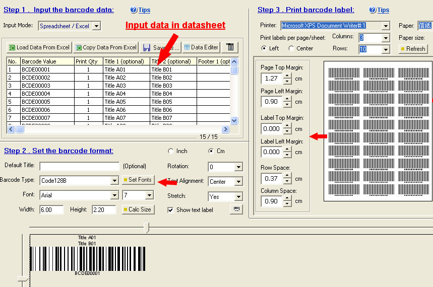 Import Excel data to generate bulk barcodes or print multiple barcode labels to Avery label paper.